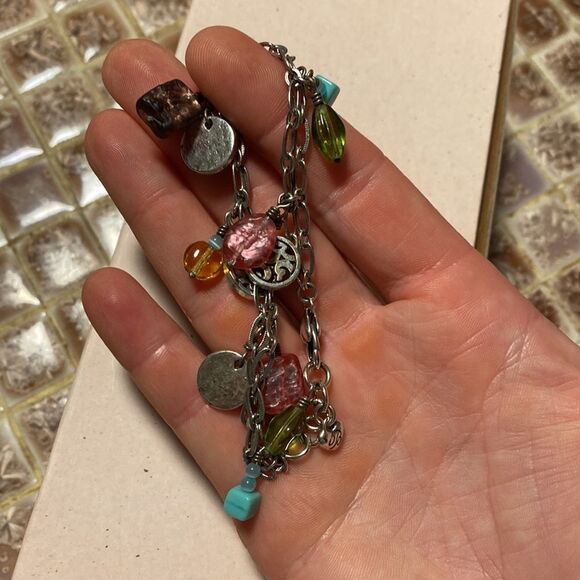 Brighton Barbados silver and multi colored beads double strand Charm Bracelet - Picture 5 of 6